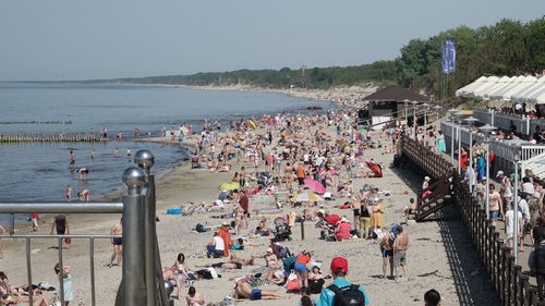 High angle view of a lot of people on beach