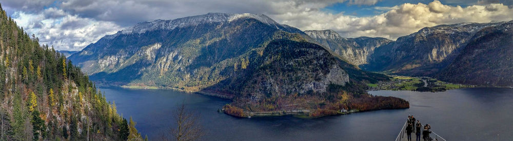 Panoramic view of lake and mountains against sky