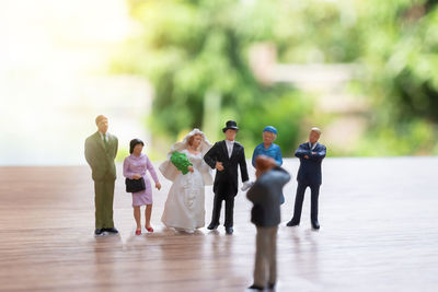 Close-up of figurines on table