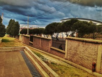 Railroad station against sky