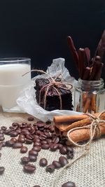 Close-up of coffee beans on table