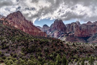 Scenic view of mountain against cloudy sky