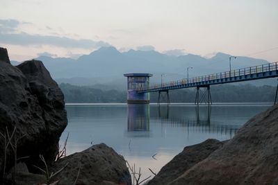 Scenic view of bay against sky