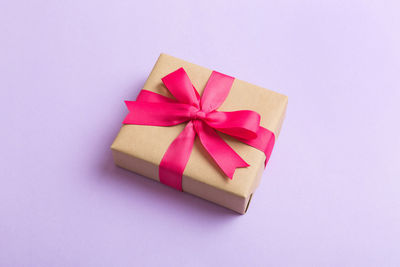 High angle view of gift box over white background