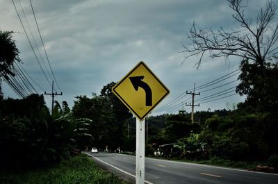 Road sign against sky