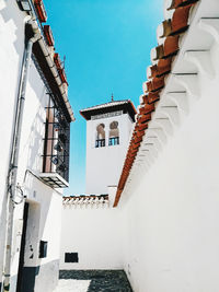 Low angle view of buildings against clear sky