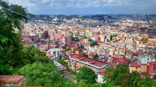 High angle view of town in city