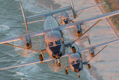 High angle view of people in airplane