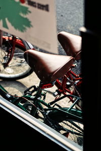 High angle view of bicycle wheel