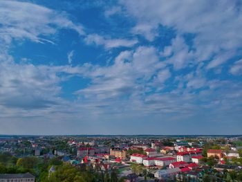 High angle shot of townscape against sky