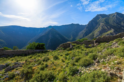 Scenic view of mountains against sky