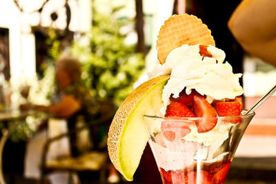 Close-up of ice cream on table