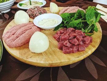 High angle view of dessert in plate on table