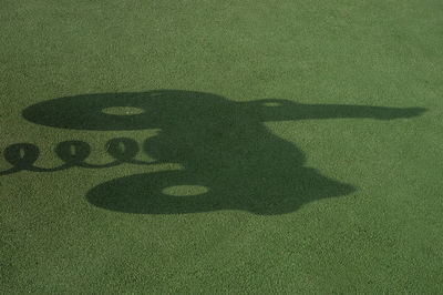 High angle view of shadow on green grass