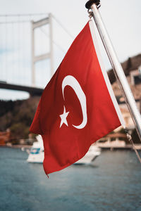 Close-up of flag against buildings