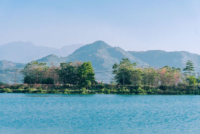 Scenic view of lake against clear sky