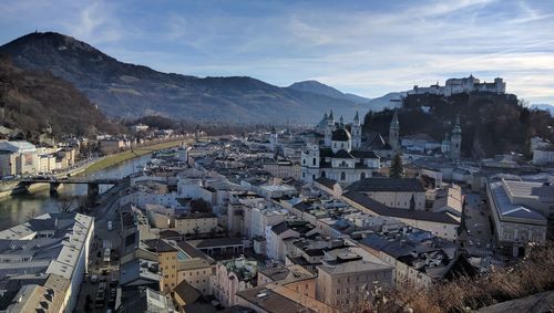 Panoramic view of residential district against sky