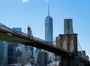 Modern buildings in city against clear sky