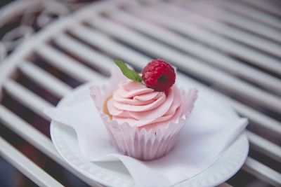 Close-up of cupcake on table
