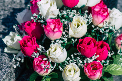 High angle view of rose bouquet