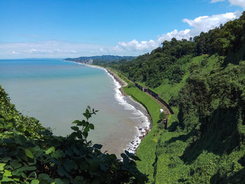 Scenic view of bay against sky