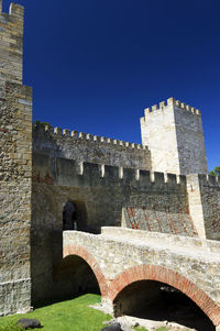 Low angle view of old building against clear sky