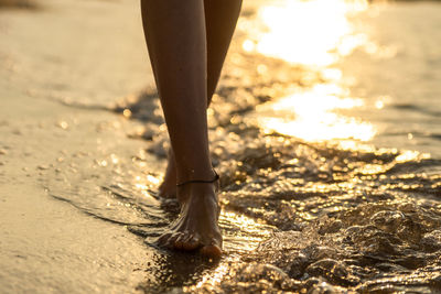 Low section of woman standing on beach