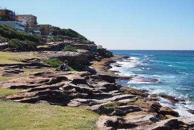 Scenic view of sea against clear sky