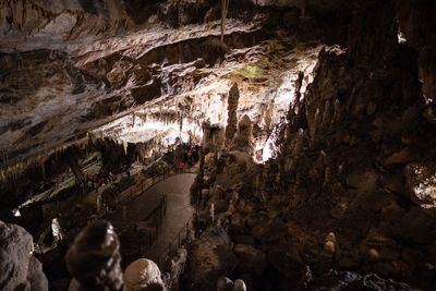 High angle view of illuminated cave