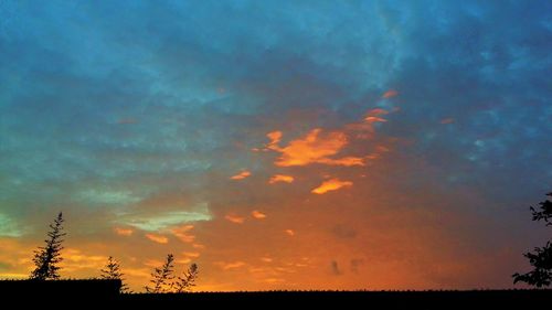 Low angle view of silhouette trees against cloudy sky