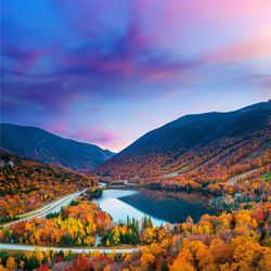 Scenic view of mountains against sky during autumn