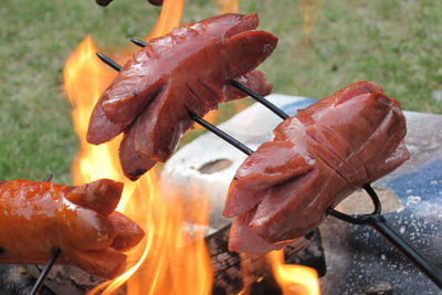 Close-up of orange leaf on barbecue grill