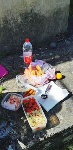 High angle view of food on table