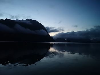 Scenic view of lake against sky at dusk