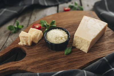 High angle view of breakfast on table