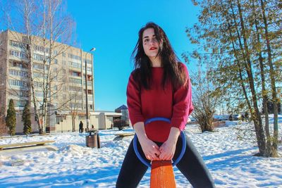 Portrait of young woman in winter