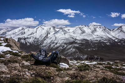 Scenic view of snowcapped mountains against sky