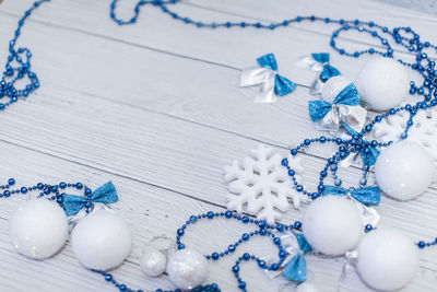 High angle view of christmas decoration on table