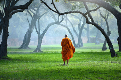 Monk on garden in temple,thailand