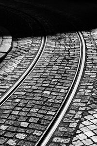 High angle view of railroad tracks in city