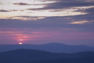 Scenic view of silhouette mountains against sky during sunset