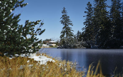 Scenic view of lake against clear sky