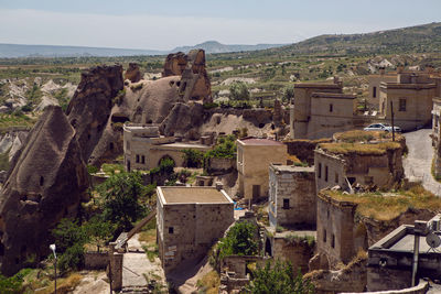Top view of the near territory with the road and mountains of the city of uchhisar