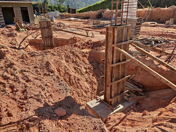 High angle view of construction site on field