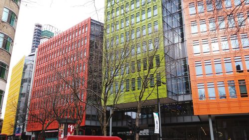 Low angle view of buildings in city