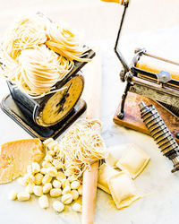 High angle view of food on table