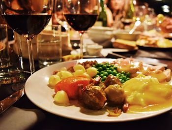 Close-up of served food in plate