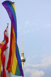 Low angle view of flag against sky