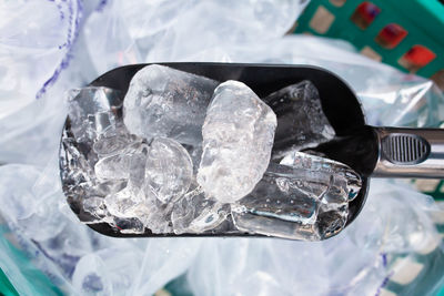 High angle view of ice on table