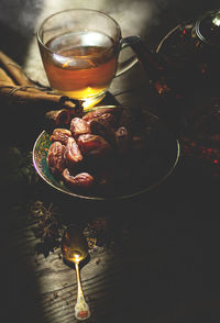 High angle view of drink on table